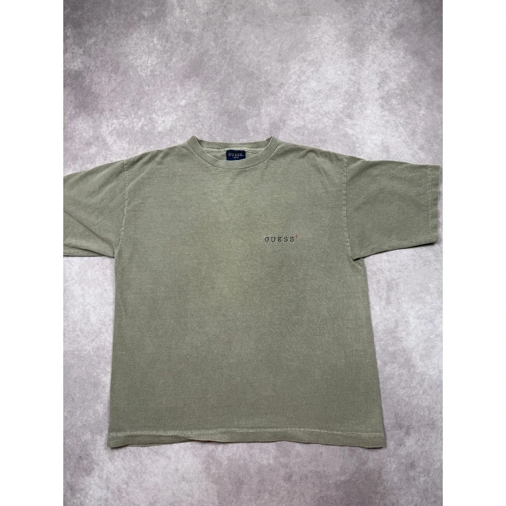 VTG GUESS JEANS Boxy T-Shirt Top‎ Youth L 16-18 Khaki Green USA Cotton 90s Y2K